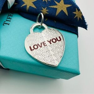 NEW Tiffany & Co I LOVE YOU Large Red Enamel Silver Heart Tag Pendant Charm